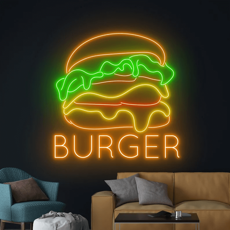 Burgers Restaurant Neon Sign Shop Wall Decor Art Sign