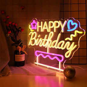 Happy Birthday&Cake Neon Sign