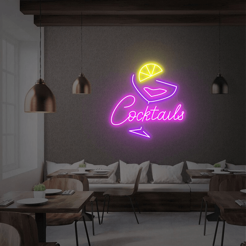 Cocktails Neon Sign Bar Neon Sign Wall Art