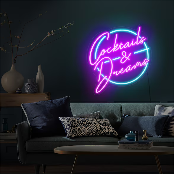 Cocktails and Dreams Neon Sign Bar Wall Decor Sign