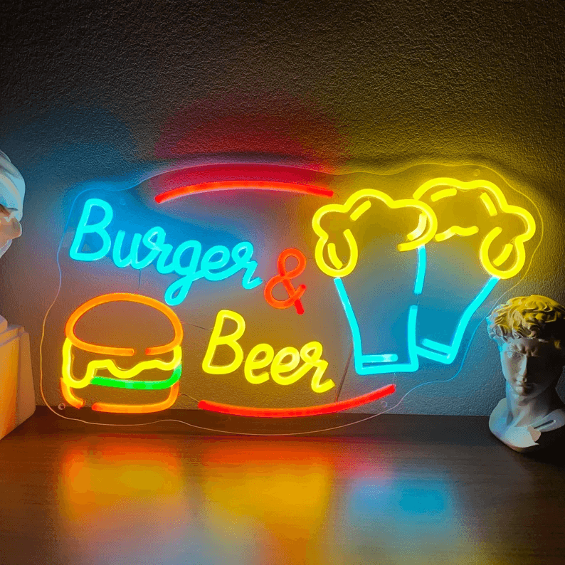 Custom Burger And Beer Neon Sign Fast Food Neon Light