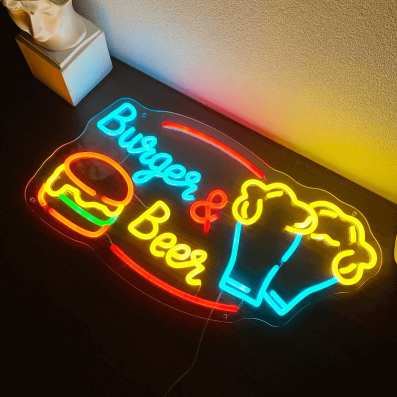 Custom Burger And Beer Neon Sign Fast Food Neon Light