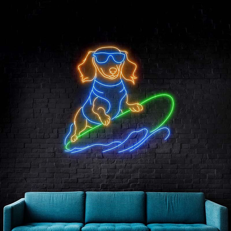 Dachshund Surfing Neon Sign Personalized Summer Party Decor Sign