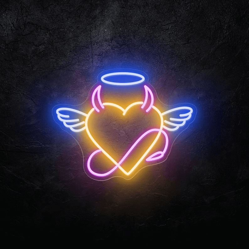 Devil Angel Heart Neon Sign