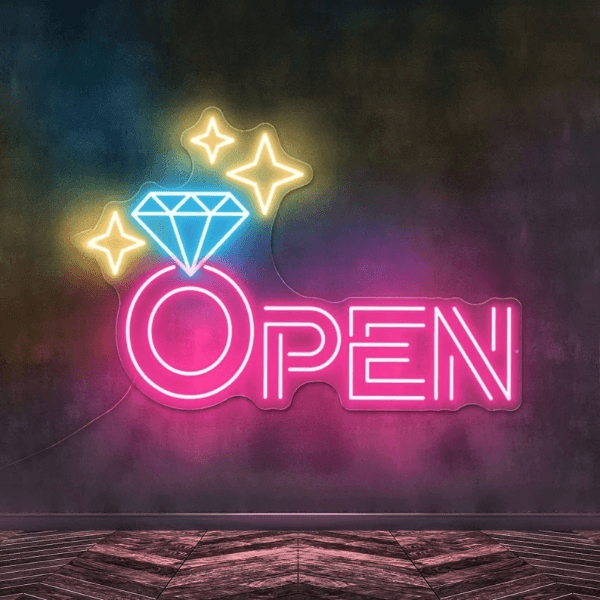 Diamond Open Indoor Neon Sign Business Wall Decor Art