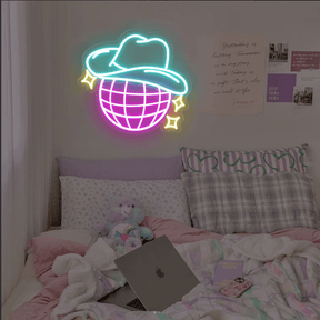 Disco Ball Neon Sign Cowgirl Hat Sign for Room Decor