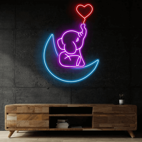 Elephant in the Moon Neon Sign Kids Room Decor