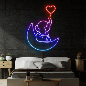 Elephant in the Moon Neon Sign Kids Room Decor