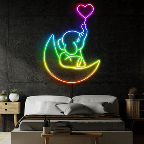 Elephant in the Moon Neon Sign Kids Room Decor