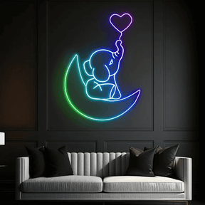 Elephant in the Moon Neon Sign Kids Room Decor