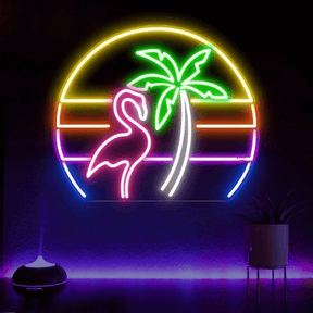 Flamingo  Palm Tree Neon Sign