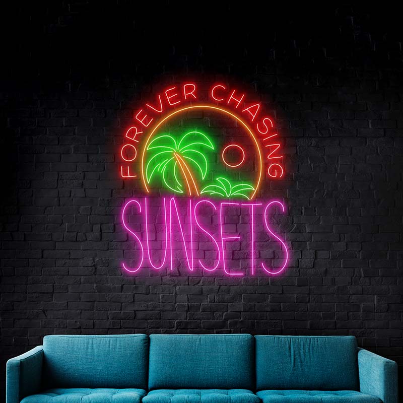 Forever Chasing Sunsets Palm Tree Neon Sign Custom Neon Sign