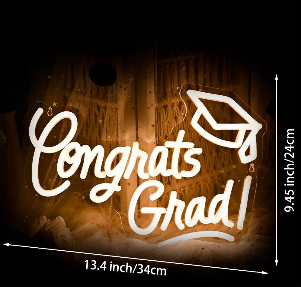 Congrats Grad Neon Sign for Graduation Party Decor