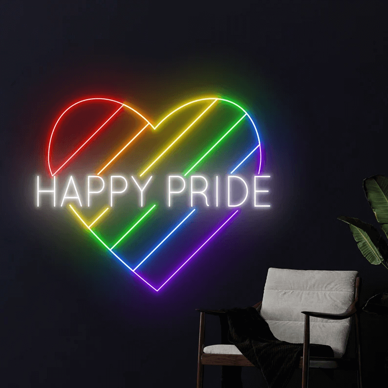 Happy Pride Heart Neon Sign LGBT Pride Neon Sign