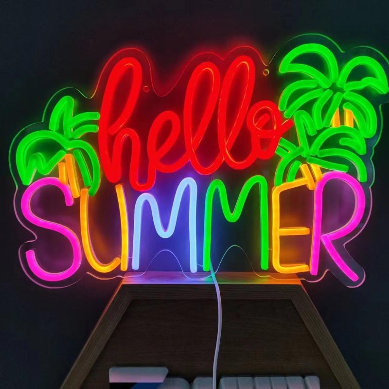 Hello Summer Neon Signs Palm Tree Led Neon Sign