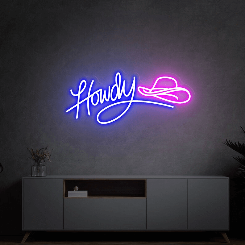 Howdy Neon Sign Led Cowboy Hat Neon Sign