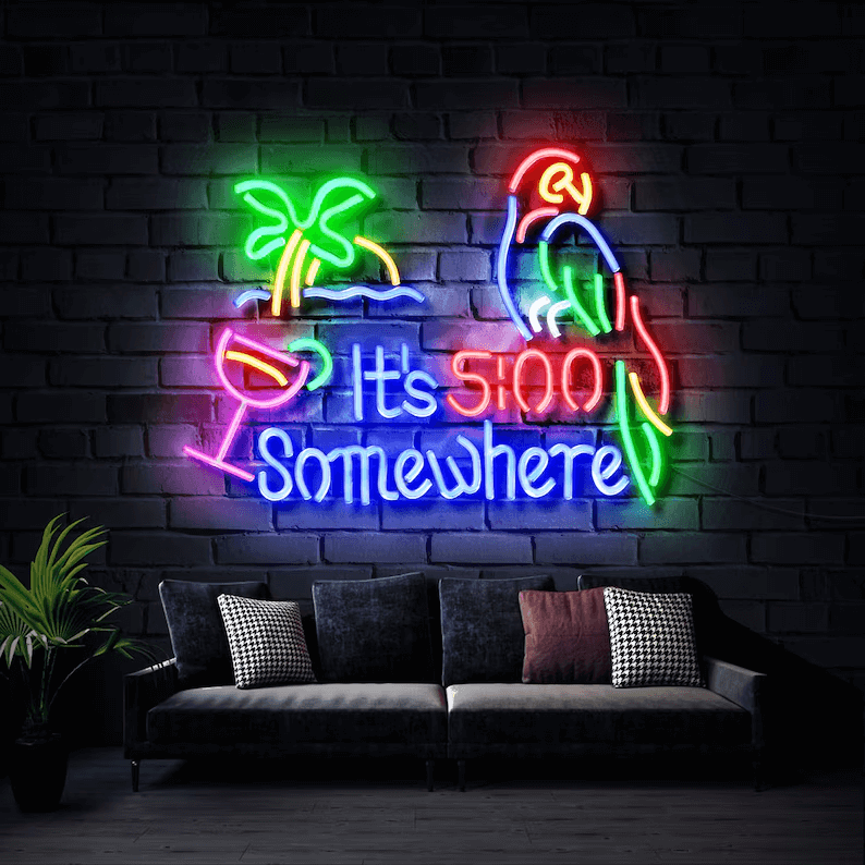 It's 5 O'clock Somewhere Neon Sign Tiki Bar Neon Light