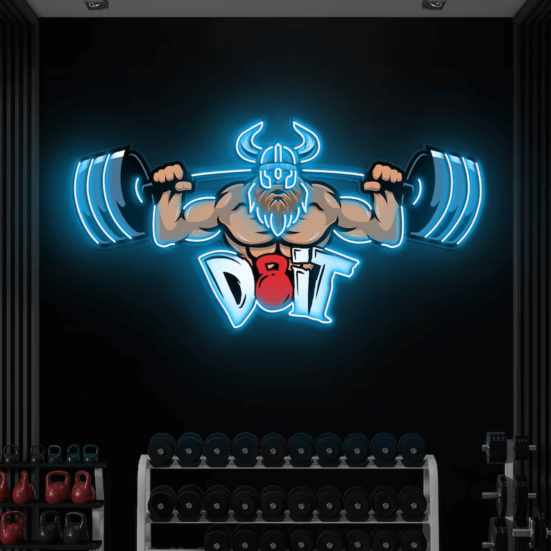 Lifting Barbell LED Neon Sign Gym Game Room Decor Sign