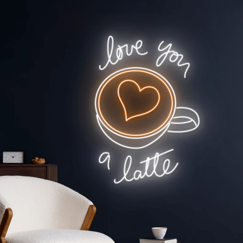 Love You A Latte Neon Sign Coffee Bar Decor Sign