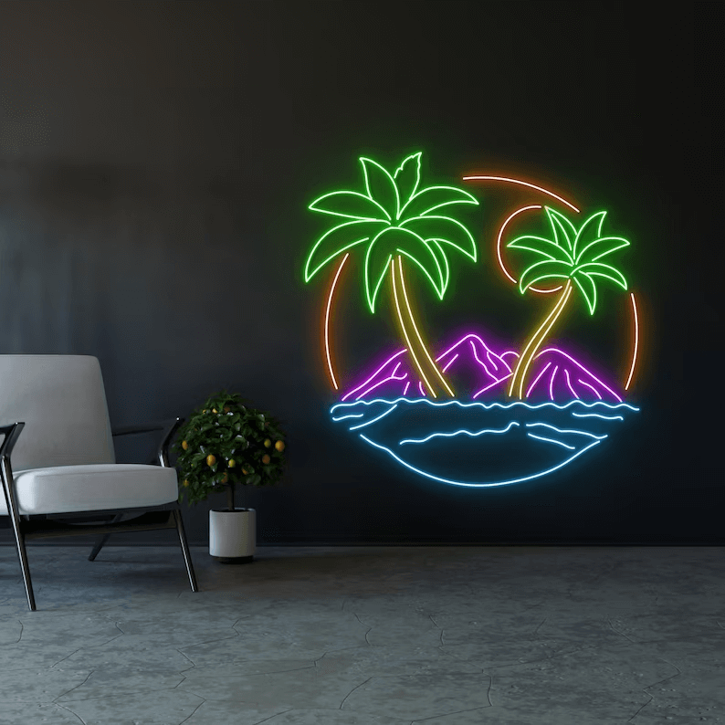 Palm Tree And Sunset Neon Sign Custom Neon Sign