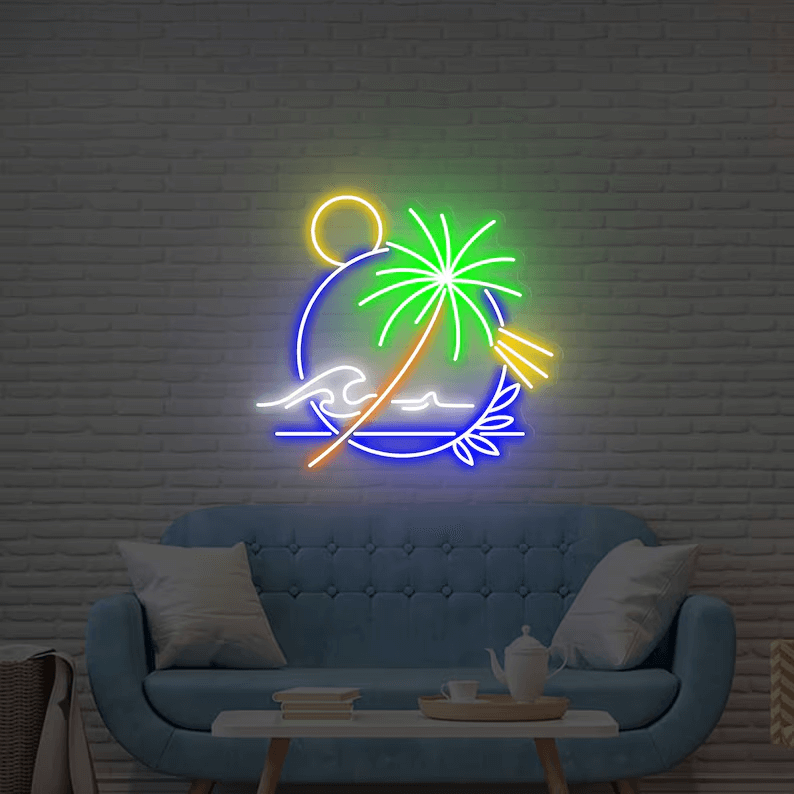 Palm Tree Neon Sign Wave Wall Art Neon Sign Neon Sign