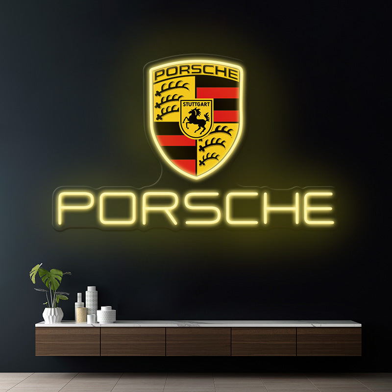 Yellow and red Porsche LED sign