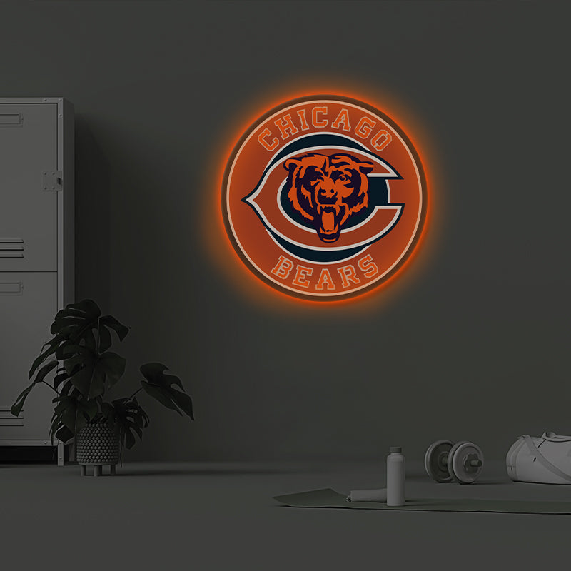 Round Chicago Bear Led Neon Sign Light Fans Gift