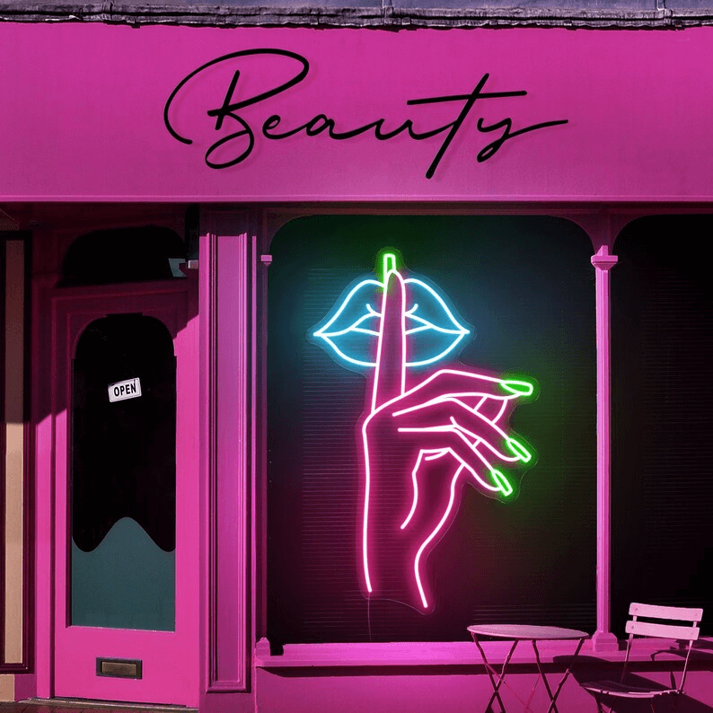 Secret Finger on Lip Neon Sign Beauty Salon Nails Studio Decor