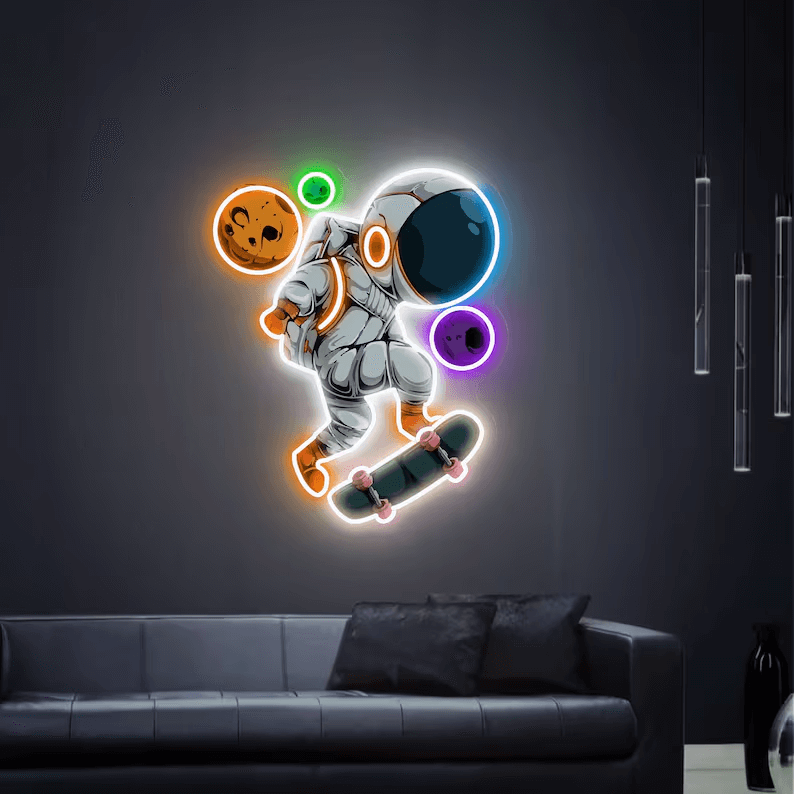 Skateboard Neon Sign Spaceman UV Printing Neon Sign