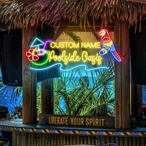 Custom Poolside Oasis Neon Sign Pool Bar Decor Coconut Sign