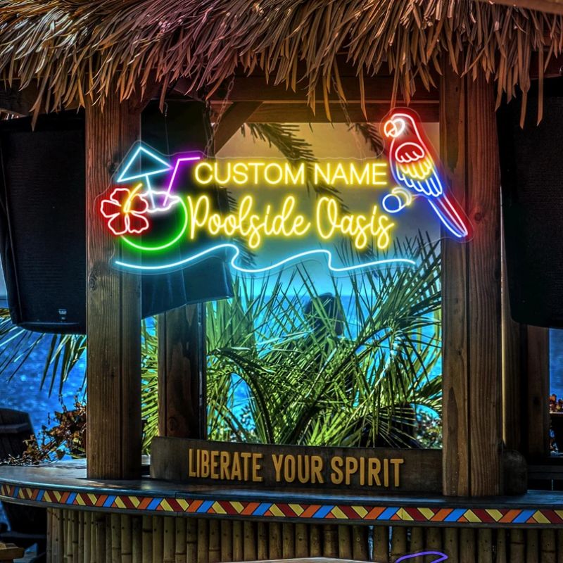 Custom Poolside Oasis Neon Sign Pool Bar Decor Coconut Sign