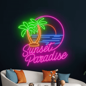 Sunset Paradise Ocean Palm Tree Neon Sign