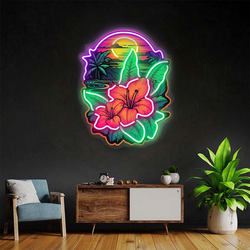 Sunset and Flower Led Neon Sign Palm Neon Sign