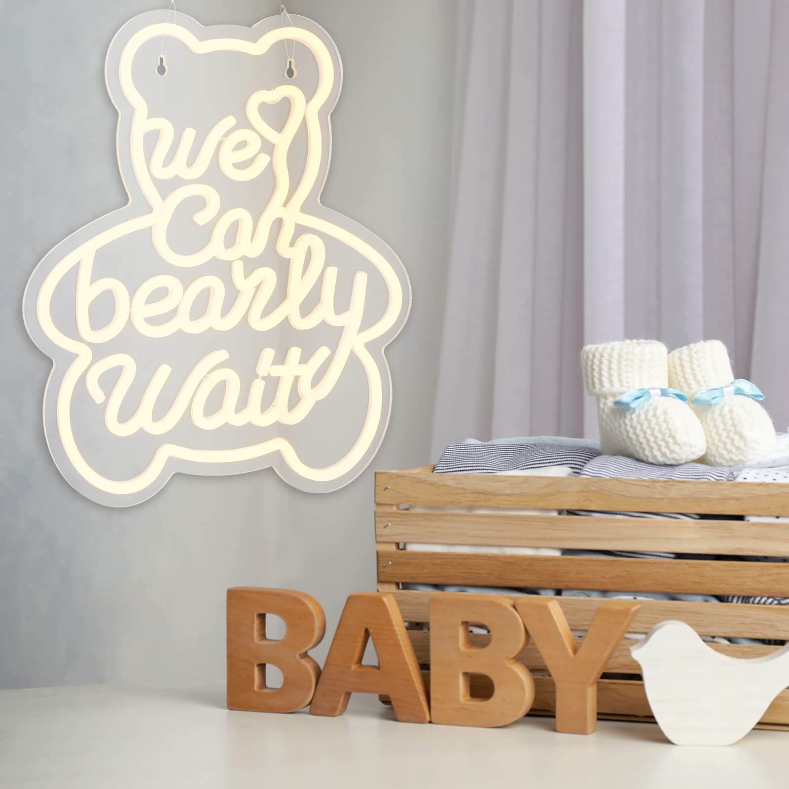 We Can Bearly Wait Neon Sign for Baby Shower Birthday Party Decor