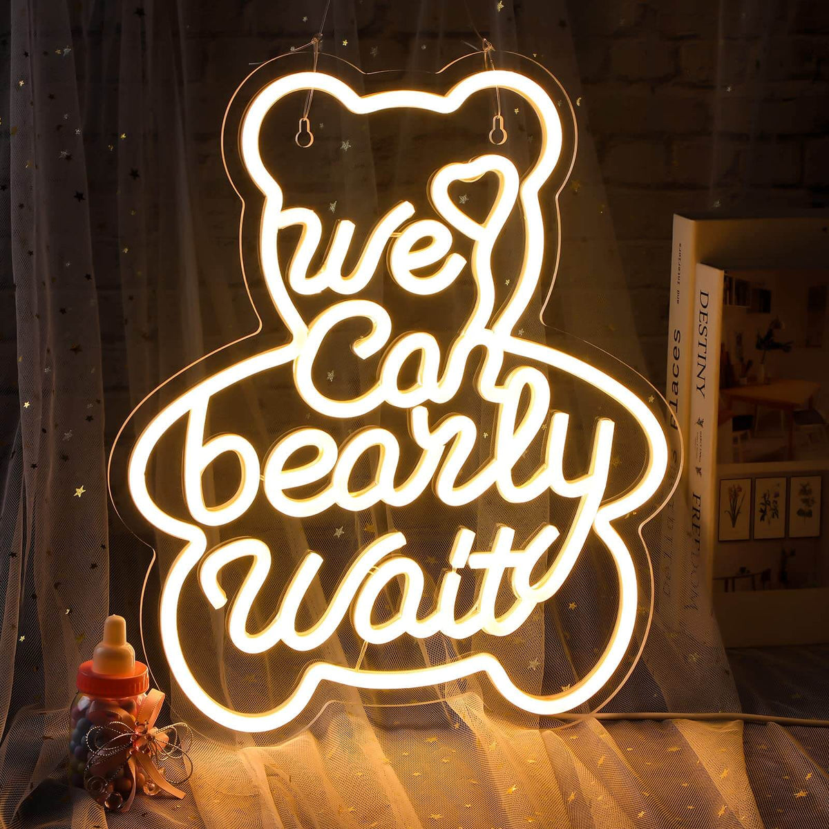 We Can Bearly Wait Neon Sign for Baby Shower Birthday Party Decor