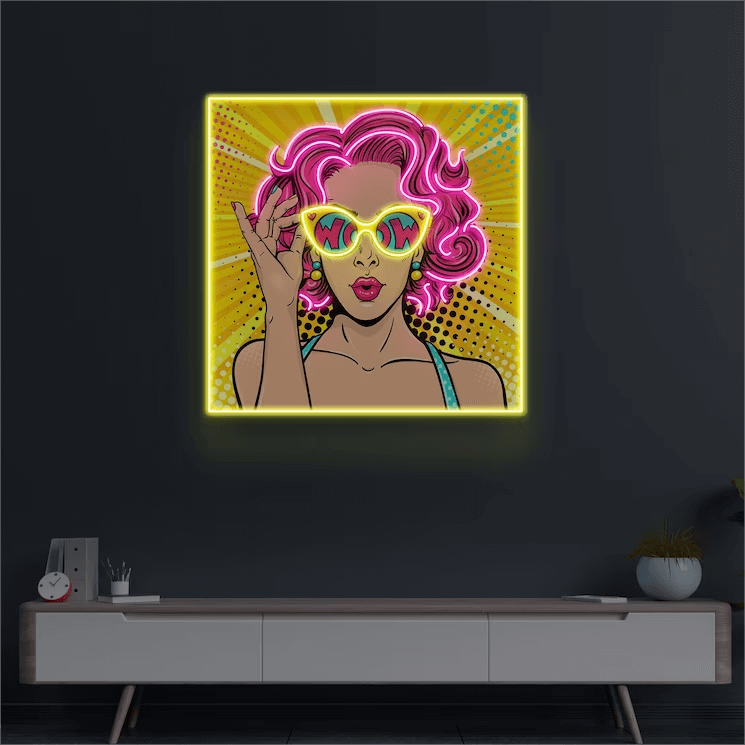 Wow Lady Pop Art LED Neon Sign Comic Pop Art Wall Decor