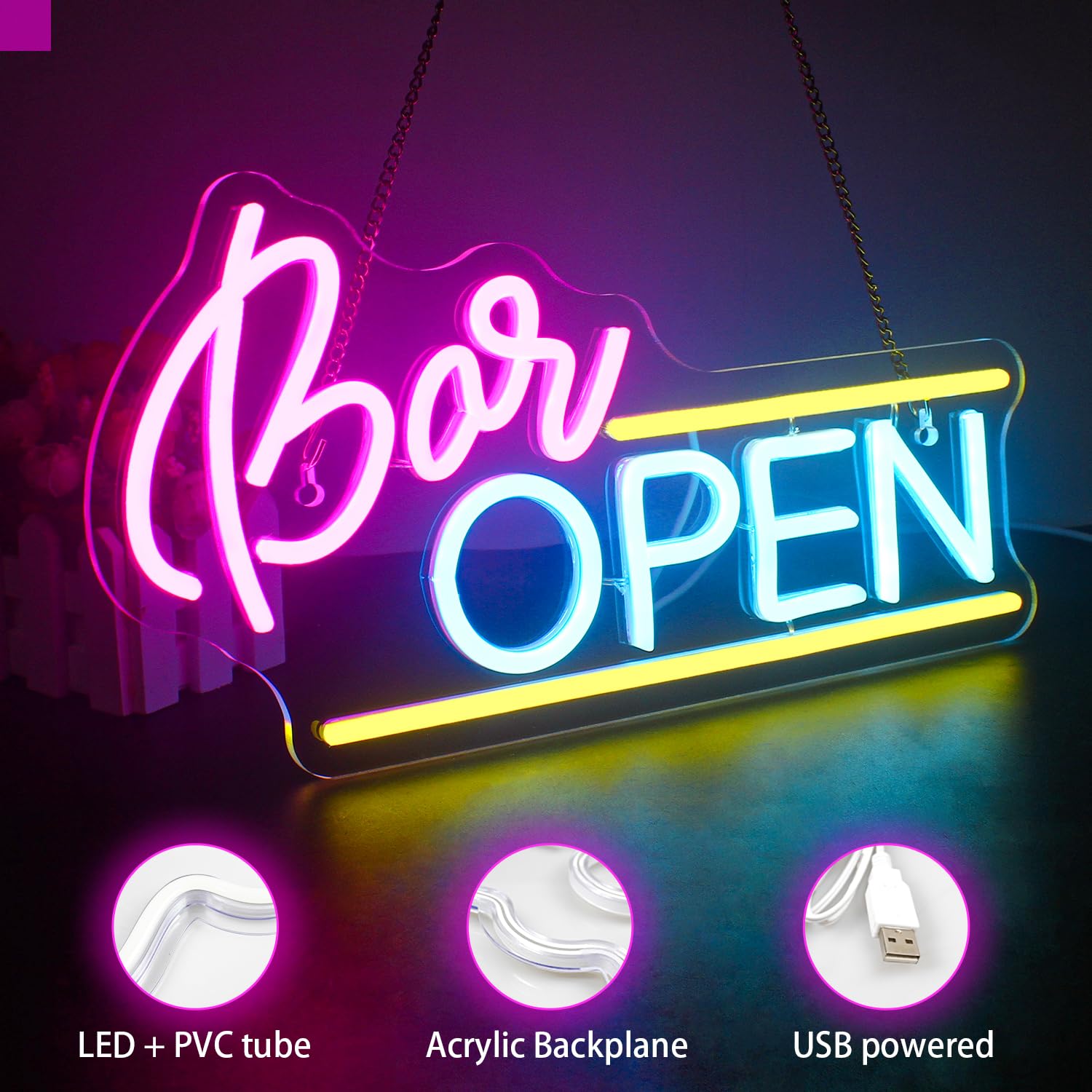 Bar Open Neon Sign for Bar Party Decor