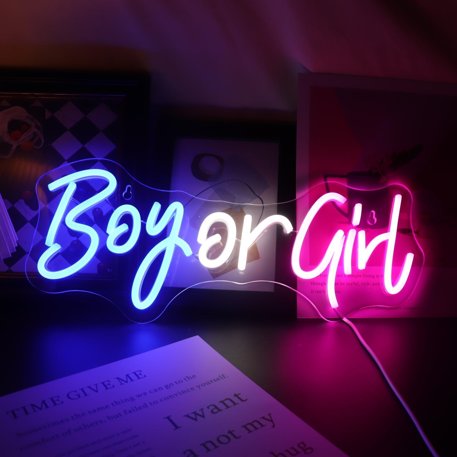 Boy or Girl  Neon Sign for Baby Shower&Gender Reveal Party Decor