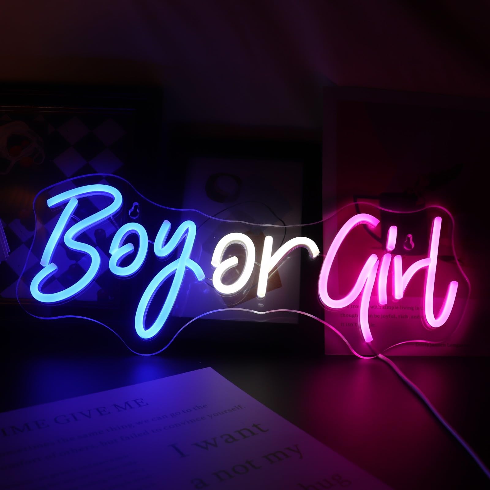 Boy or Girl  Neon Sign for Baby Shower&Gender Reveal Party Decor