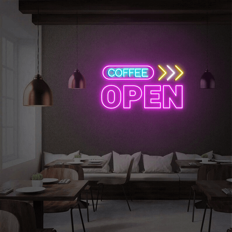 Coffee Open Neon Sign Shop Decor Led Neon Sign