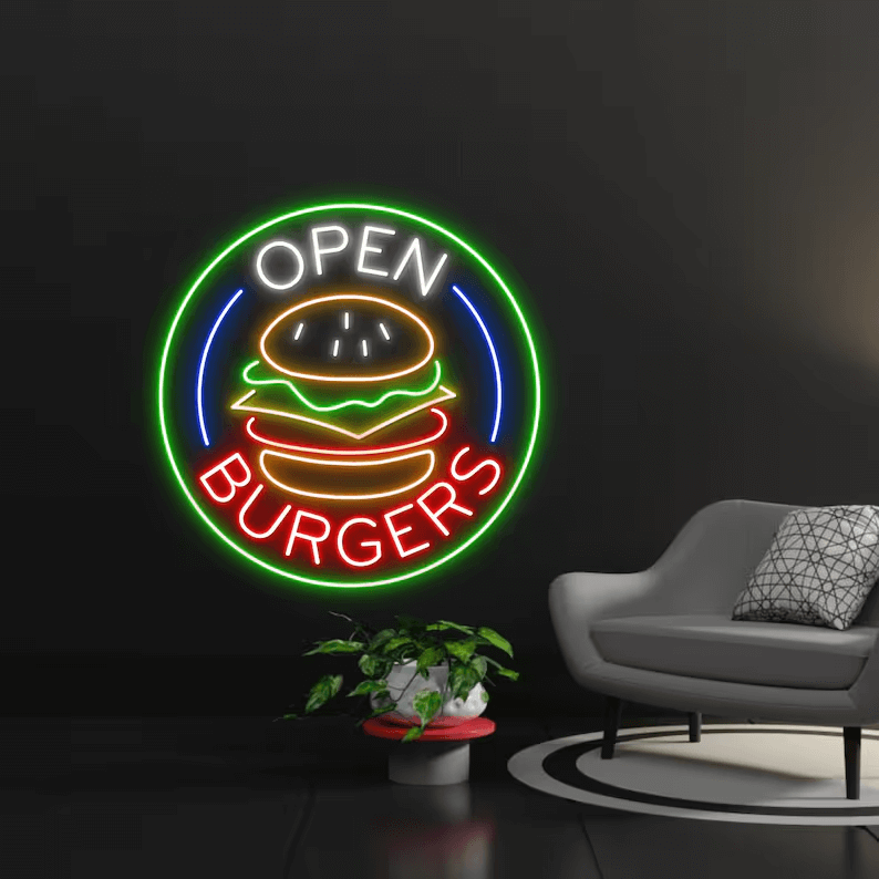 Burger Shop Open Led Neon Sign