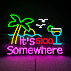 It's 5 O'clock Somewhere Hawaii Beach Holiday Style Vintage Retro Neon Sign