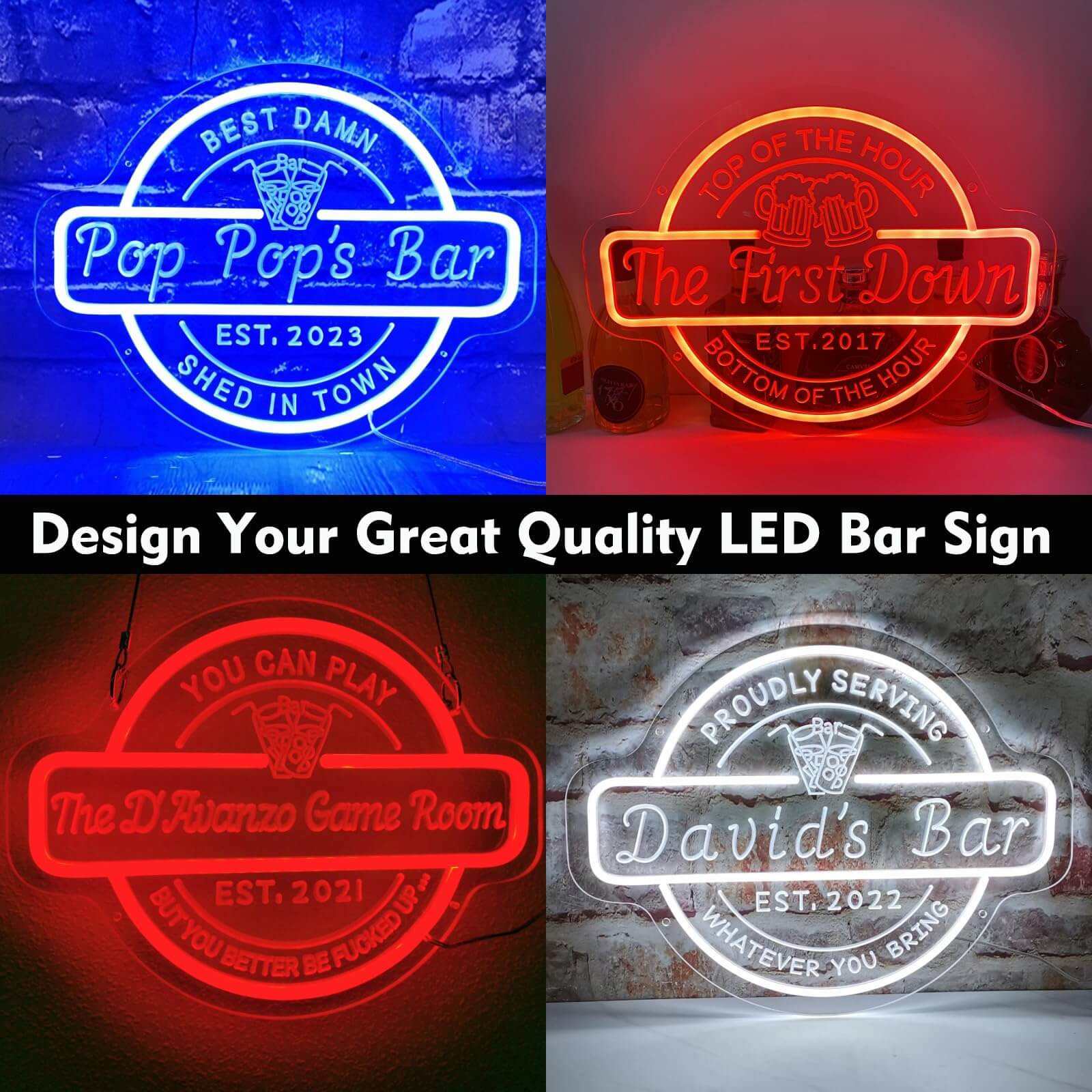 Personalized Bar Cocktail Beer Signs LED Neon Lights for Men Gifts