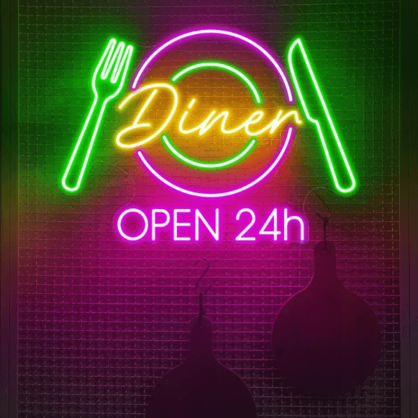 Restaurant Neon Sign Dinner 24h Open Neon Sign