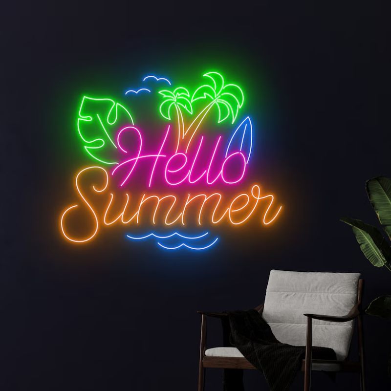 Hello Sunshine Neon Sign Summer Palm Tree Neon Sign