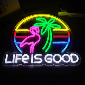 Life Is Good Palm Tree Neon Signs for Bar Wall Decor