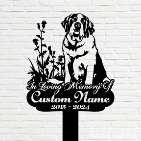 Personalized Saint Bernard Dog Memorial Metal Sign With Stake