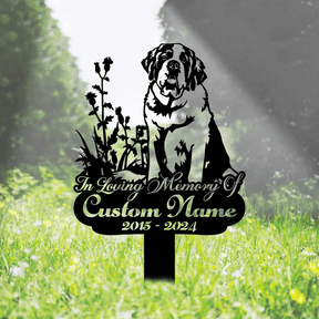 Personalized Saint Bernard Dog Memorial Metal Sign With Stake