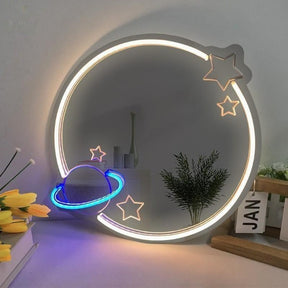 Planet Mirror Neon Sign for Kids Room Locker Room Bedroom Decor