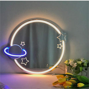 Planet Mirror Neon Sign for Kids Room Locker Room Bedroom Decor